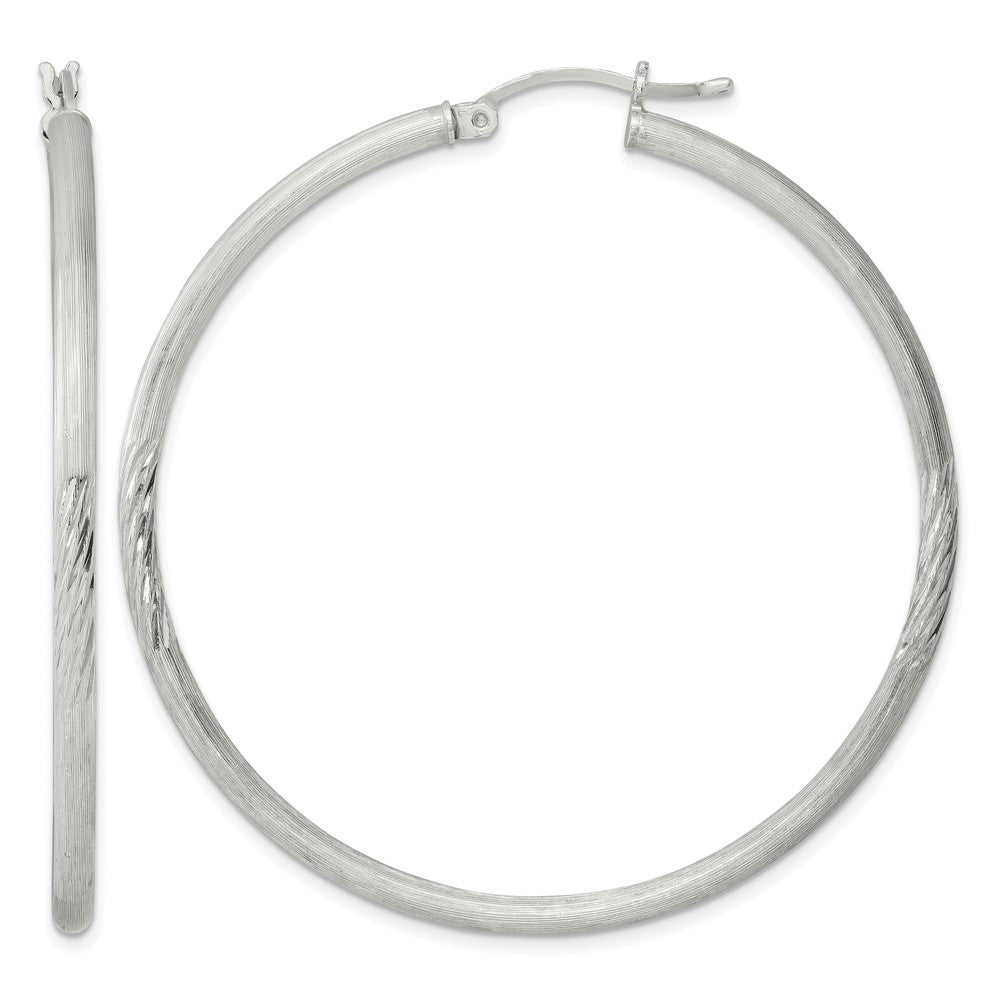 Sterling Silver 2.5mm Polished/Satin D/C Hoop Earrings