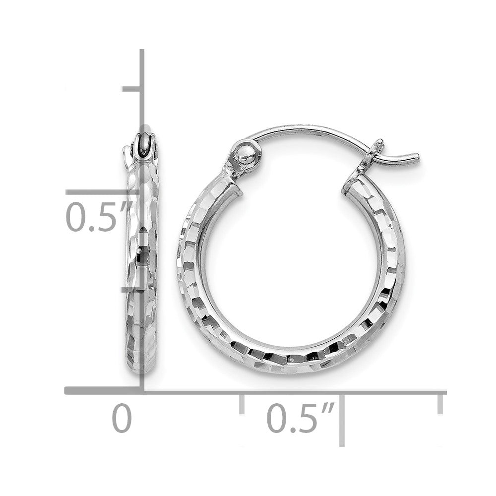 Sterling Silver Rhodium-plated 2mm Diamond Cut Hoop Earrings