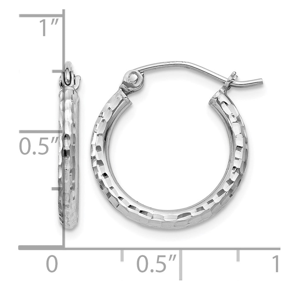 Sterling Silver Rhodium-plated 2mm Diamond Cut Hoop Earrings