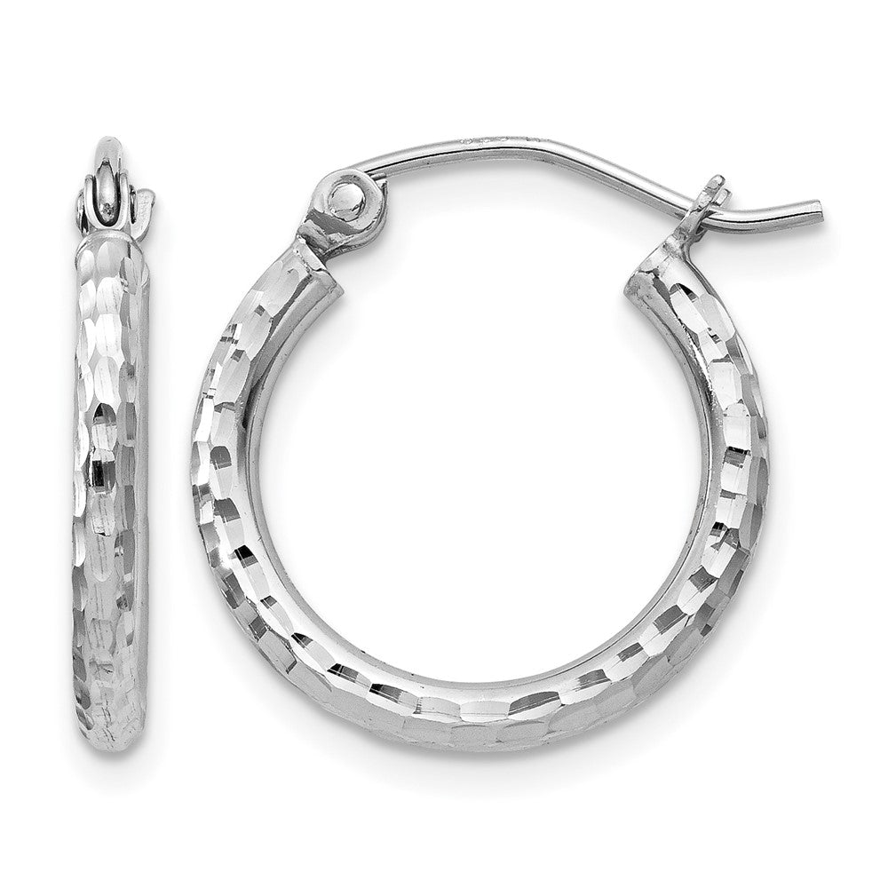 Sterling Silver Rhodium-plated 2mm Diamond Cut Hoop Earrings