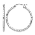 Sterling Silver Rhodium-plated 2mm Diamond Cut Hoop Earrings