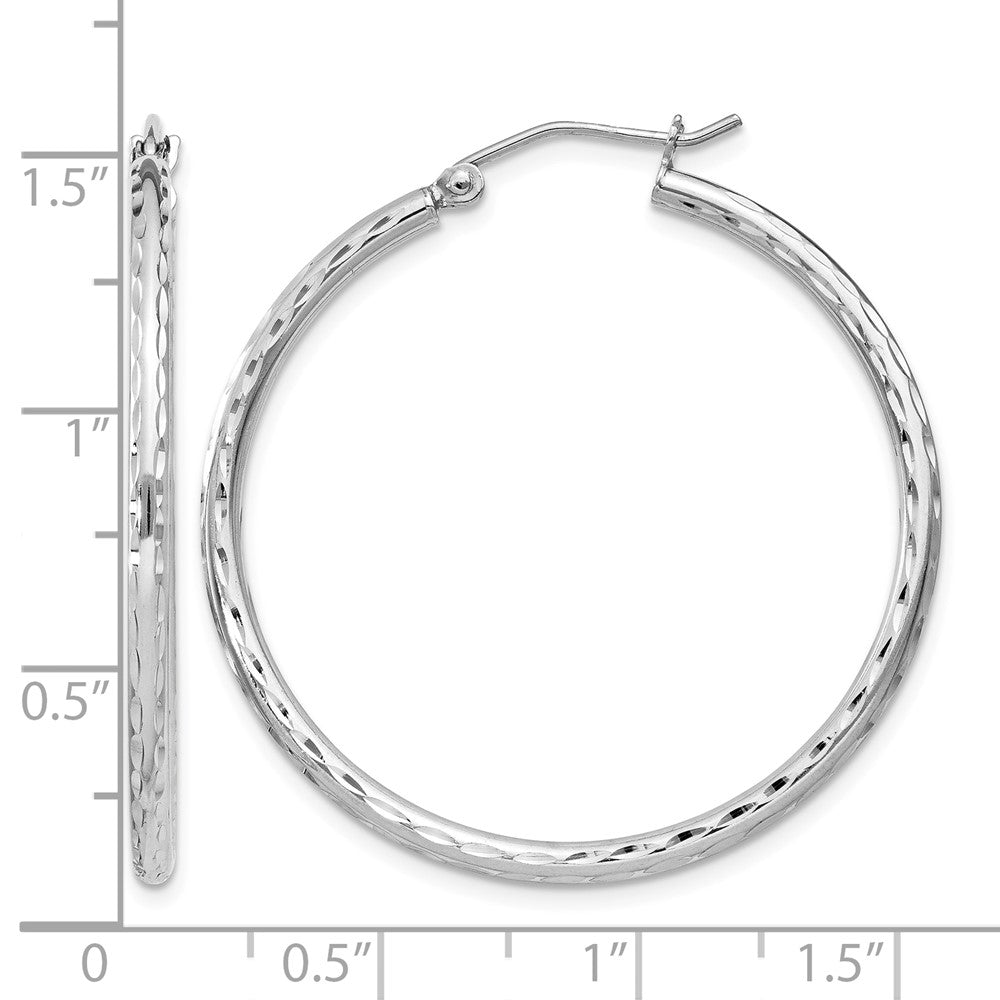 Sterling Silver Rhodium-plated 2mm Diamond Cut Hoop Earrings