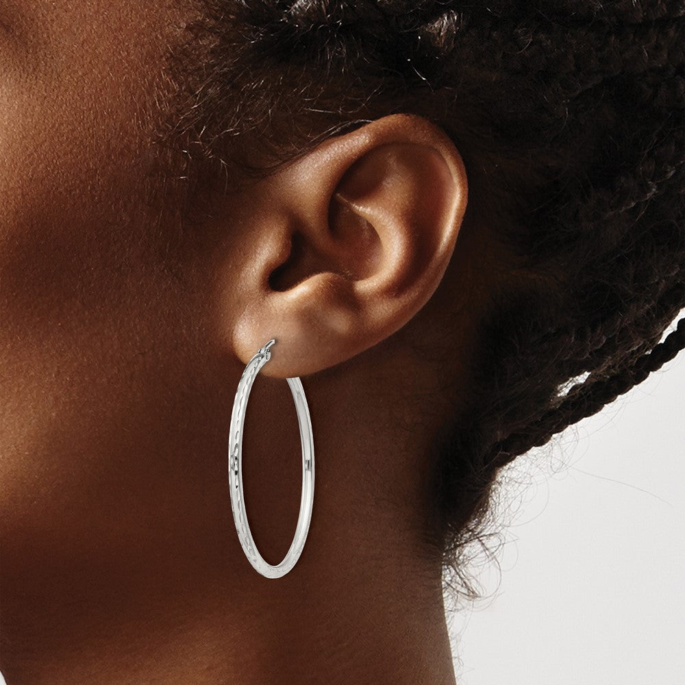 Sterling Silver 2mm Diamond Cut Hoop Earrings