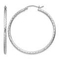 Sterling Silver Rhodium-plated 2mm Diamond Cut Hoop Earrings