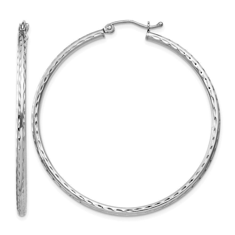 Sterling Silver Rhodium-plated 2mm Diamond Cut Hoop Earrings