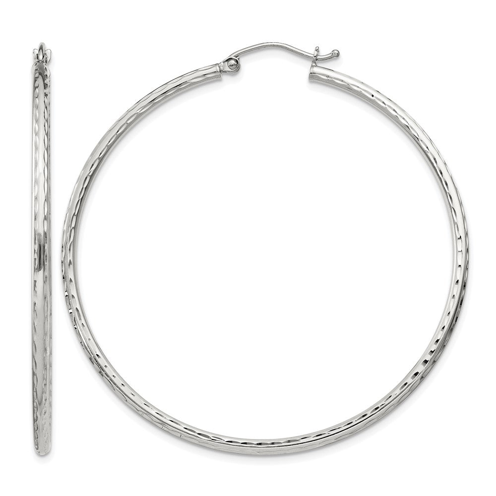 Sterling Silver 2mm Diamond Cut Hoop Earrings