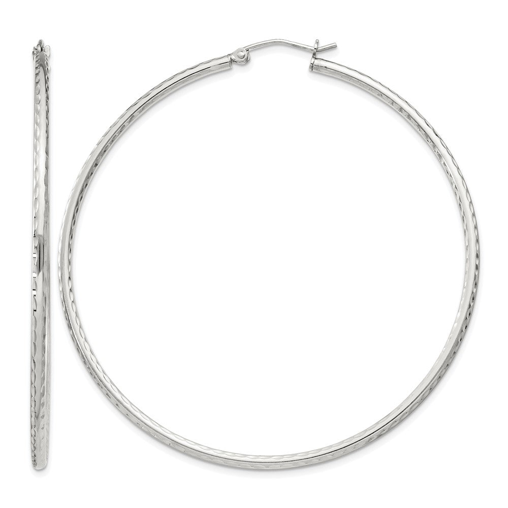Sterling Silver 2mm Diamond Cut Hoop Earrings