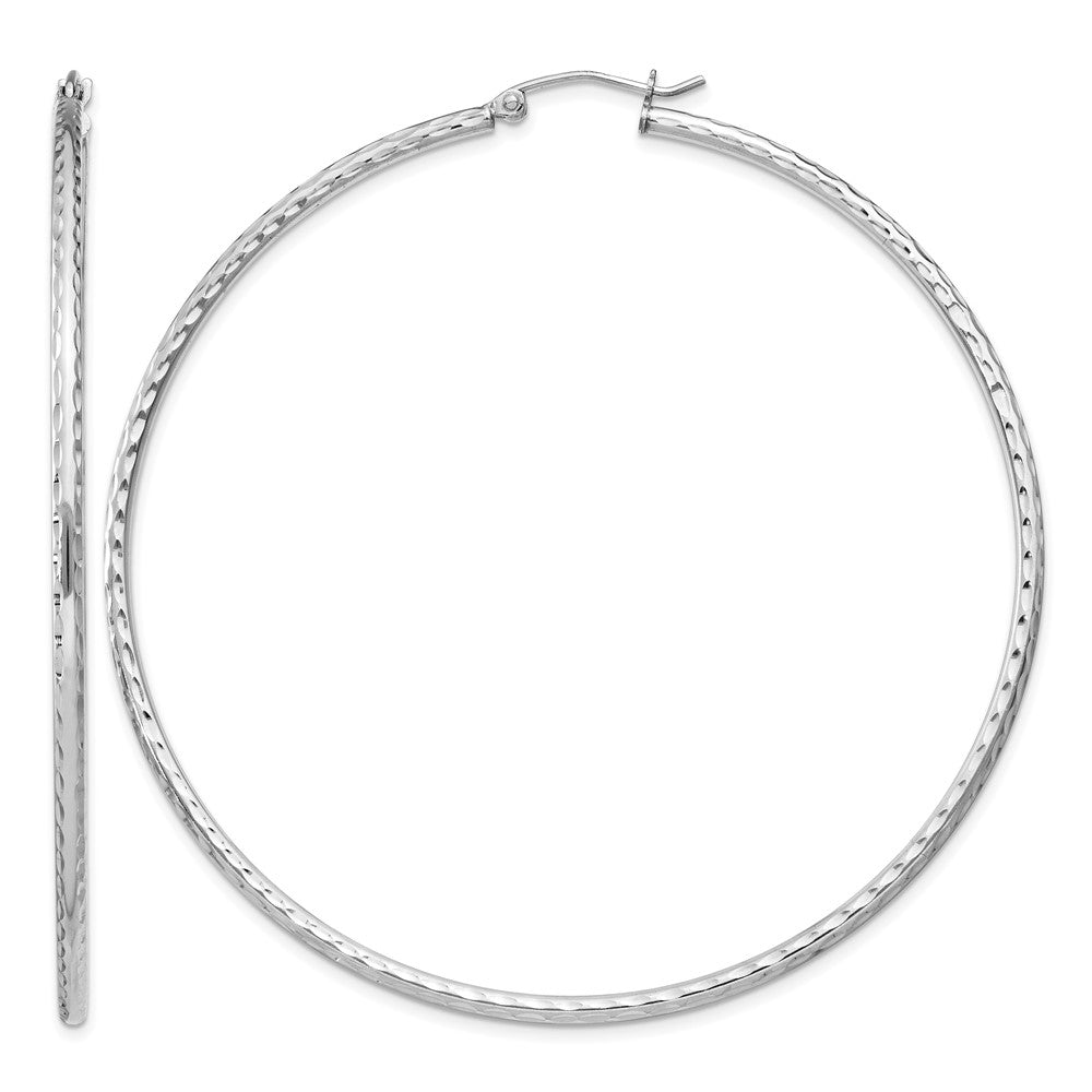 Sterling Silver Rhodium-plated 2mm Diamond Cut Hoop Earrings