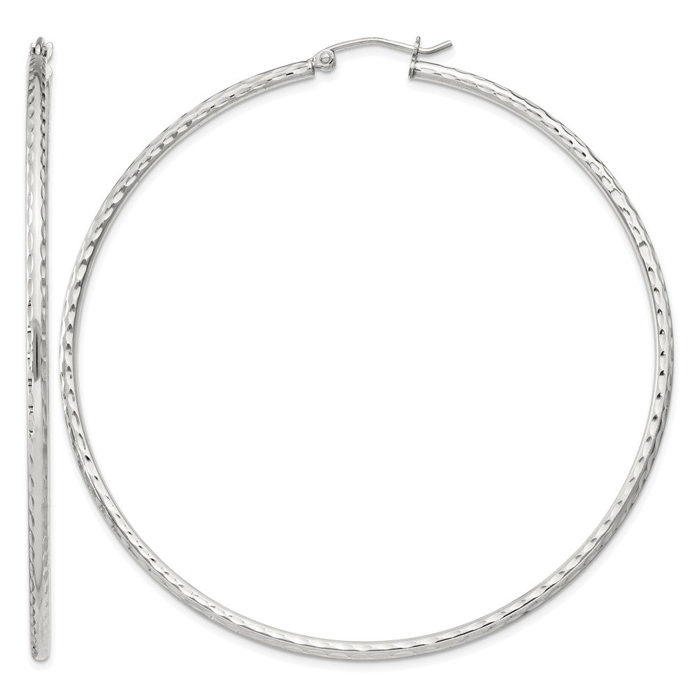 Sterling Silver 2mm Diamond Cut Hoop Earrings