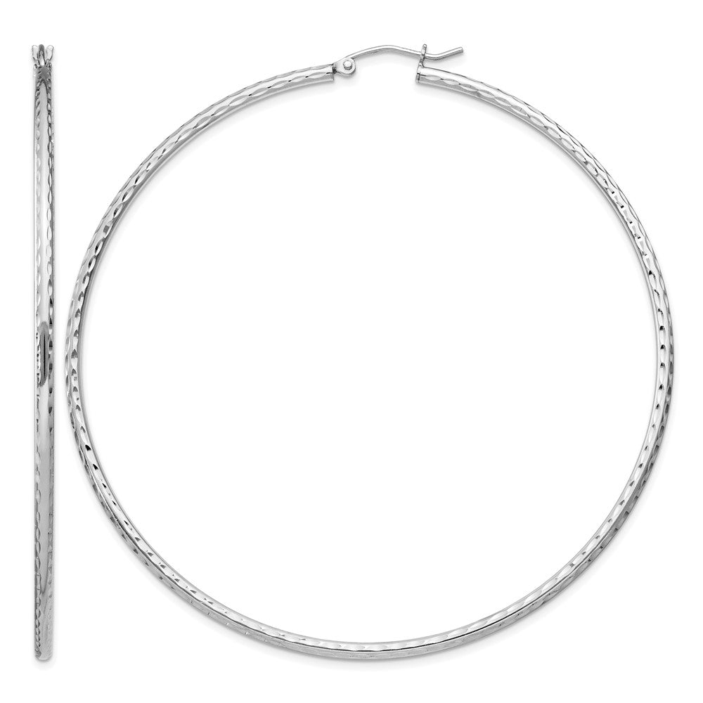 Sterling Silver Rhodium-plated 2mm Diamond Cut Hoop Earrings