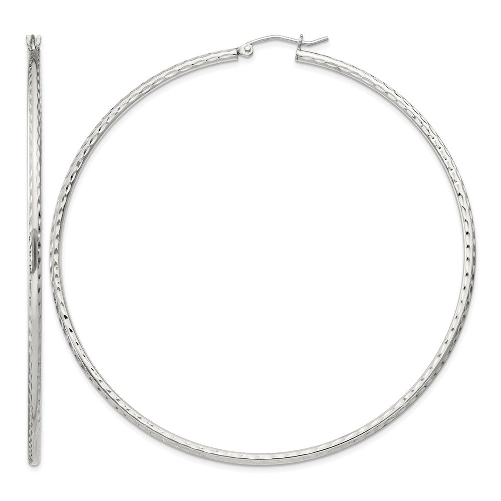 Sterling Silver 2mm Diamond Cut Hoop Earrings