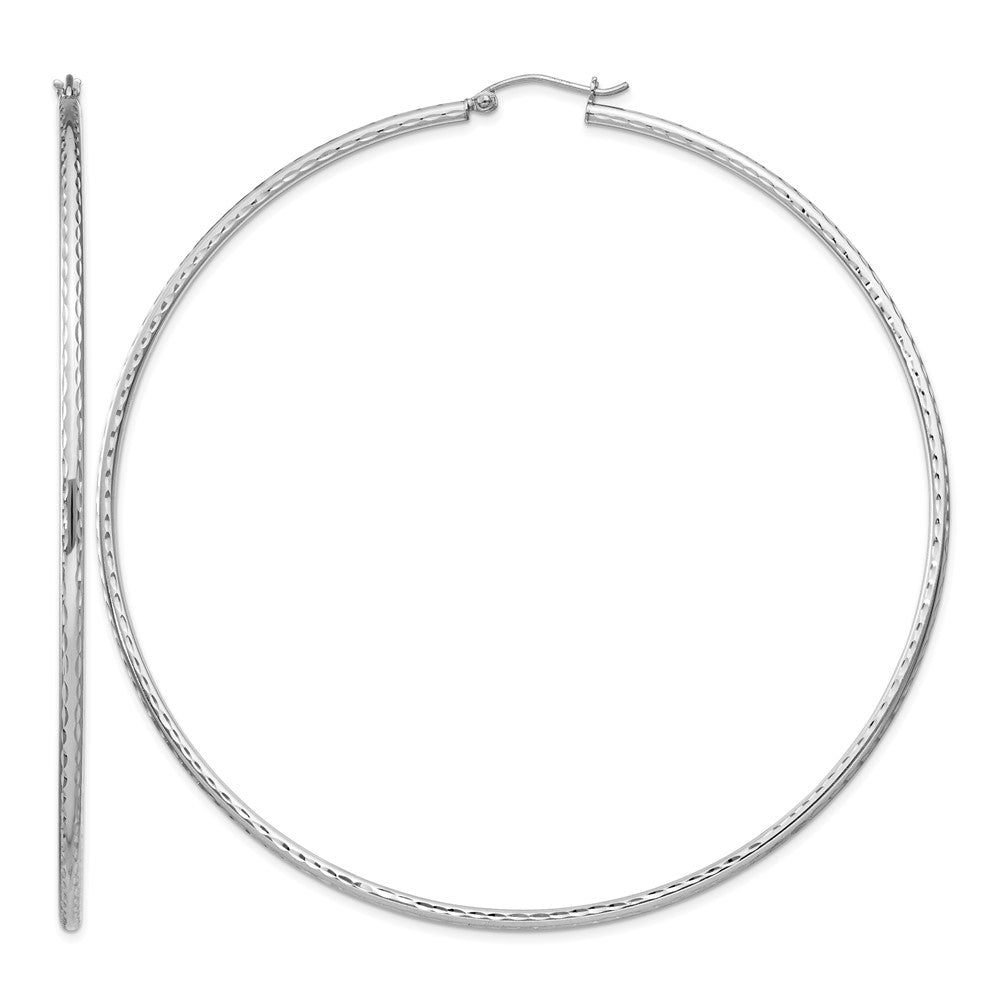 Sterling Silver Rhodium-plated 2mm Diamond Cut Hoop Earrings