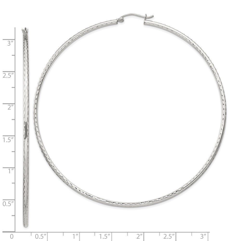 Sterling Silver 2mm Diamond Cut Hoop Earrings