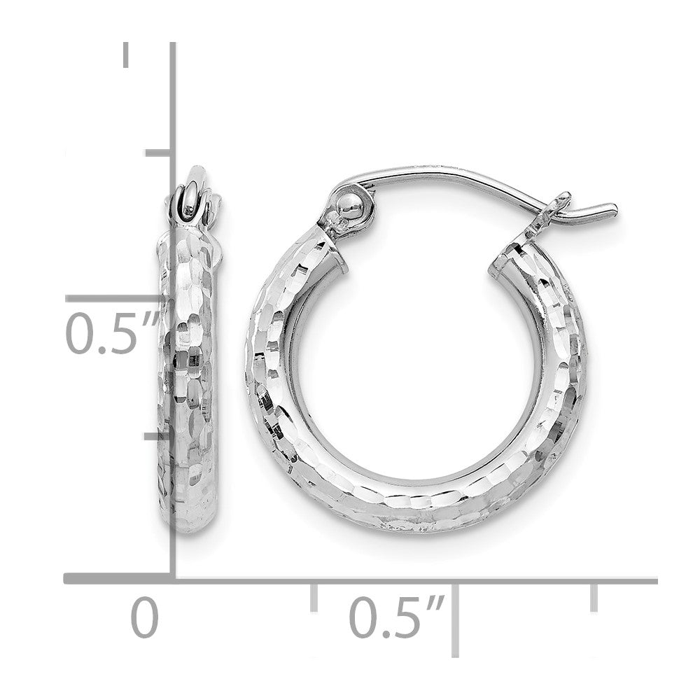 Sterling Silver Rhodium-plated 2.5mm Diamond-cut Hoop Earrings