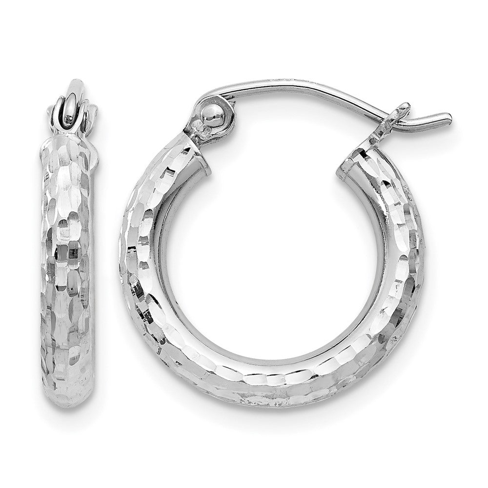 Sterling Silver Rhodium-plated 2.5mm Diamond-cut Hoop Earrings