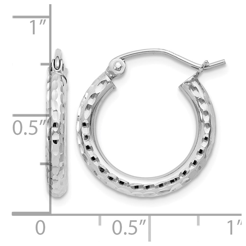 Sterling Silver Rhodium-plated 2.5mm Diamond-cut Hoop Earrings