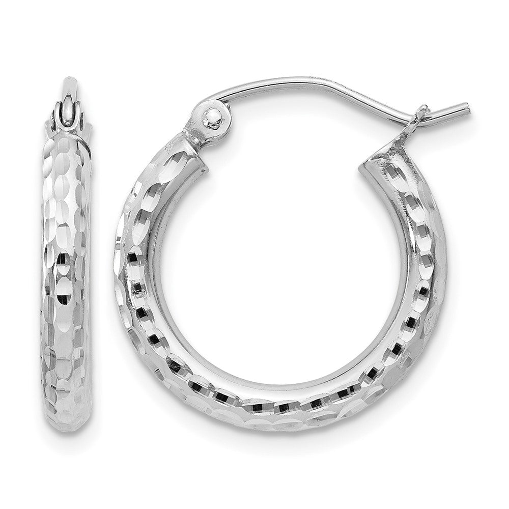 Sterling Silver Rhodium-plated 2.5mm Diamond-cut Hoop Earrings