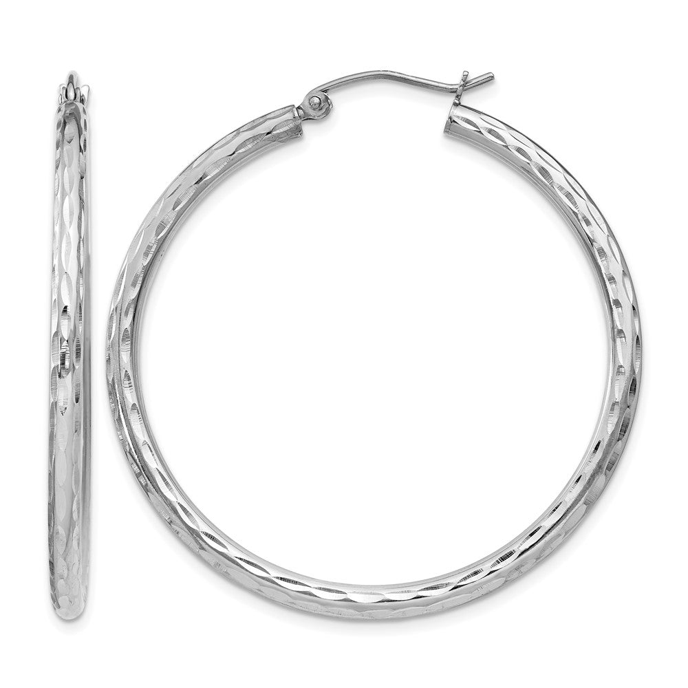 Sterling Silver Rhodium-plated 2.5mm Diamond-cut Hoop Earrings