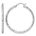 Sterling Silver Rhodium-plated 3.00mm Diamond Cut Hoop Earrings