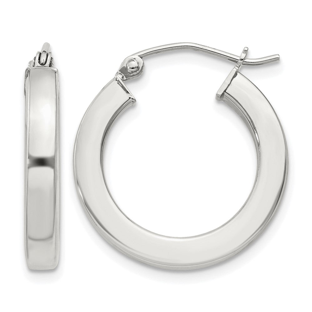 Sterling Silver 3x20mm Square Tube Hoop Earrings
