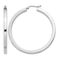 Sterling Silver Rhodium-plated 3x45mm Square Tube Hoop Earrings