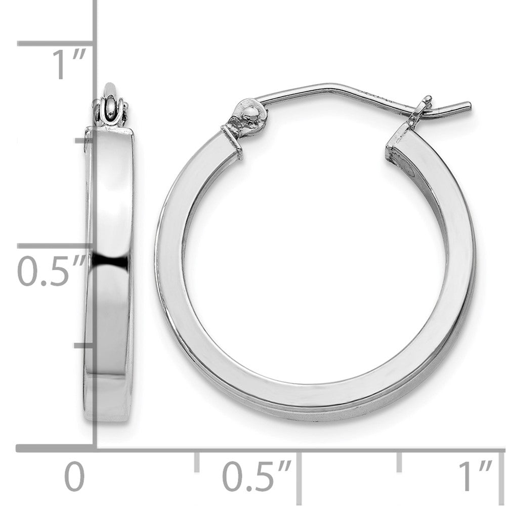 Sterling Silver RH-plated Concave 3x1x20mm Rectangular Tube Hoop Earrings