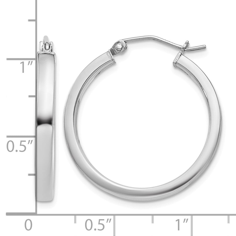 Sterling Silver RH-plated Concave 3x1x25mm Rectangular Tube Hoop Earrings