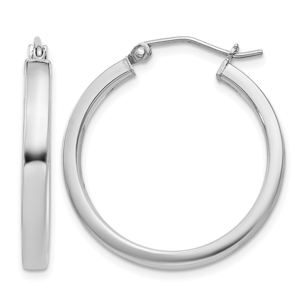 Sterling Silver RH-plated Concave 3x1x25mm Rectangular Tube Hoop Earrings