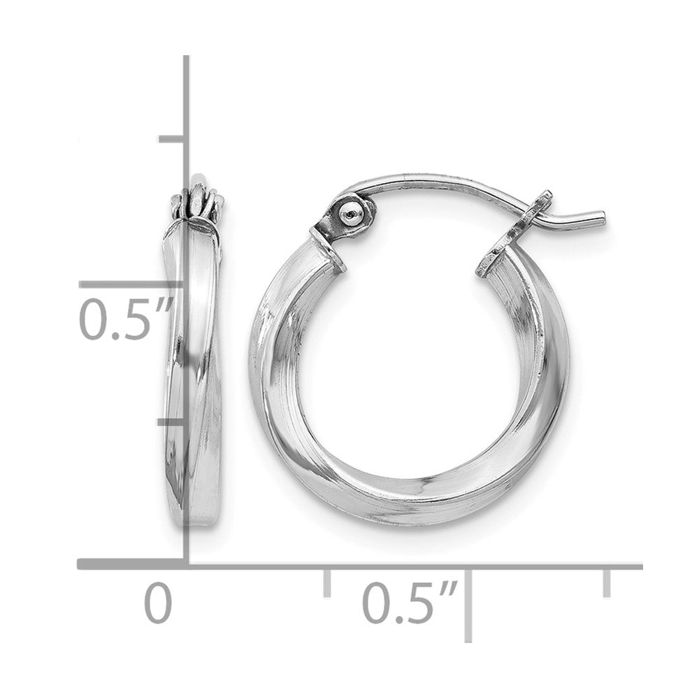 Sterling Silver Rhodium-plated Twisted 2.5x15mmHoop Earrings