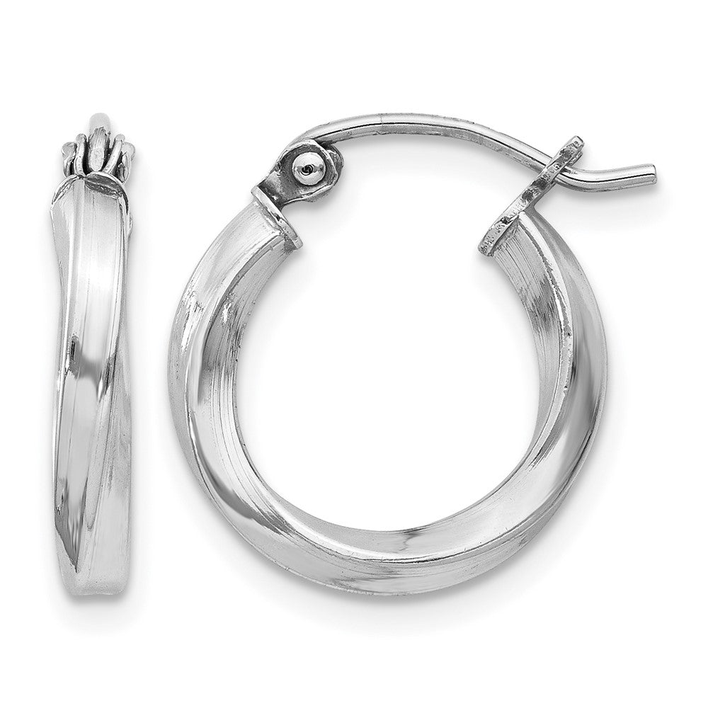 Sterling Silver Rhodium-plated Twisted 2.5x15mmHoop Earrings