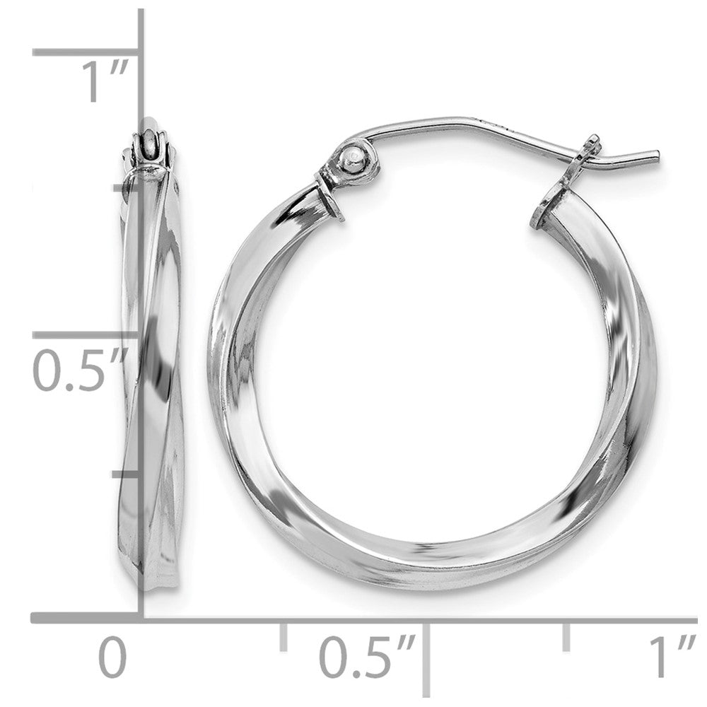 Sterling Silver Rhodium-plated Twisted 2.5x20mmHoop Earrings