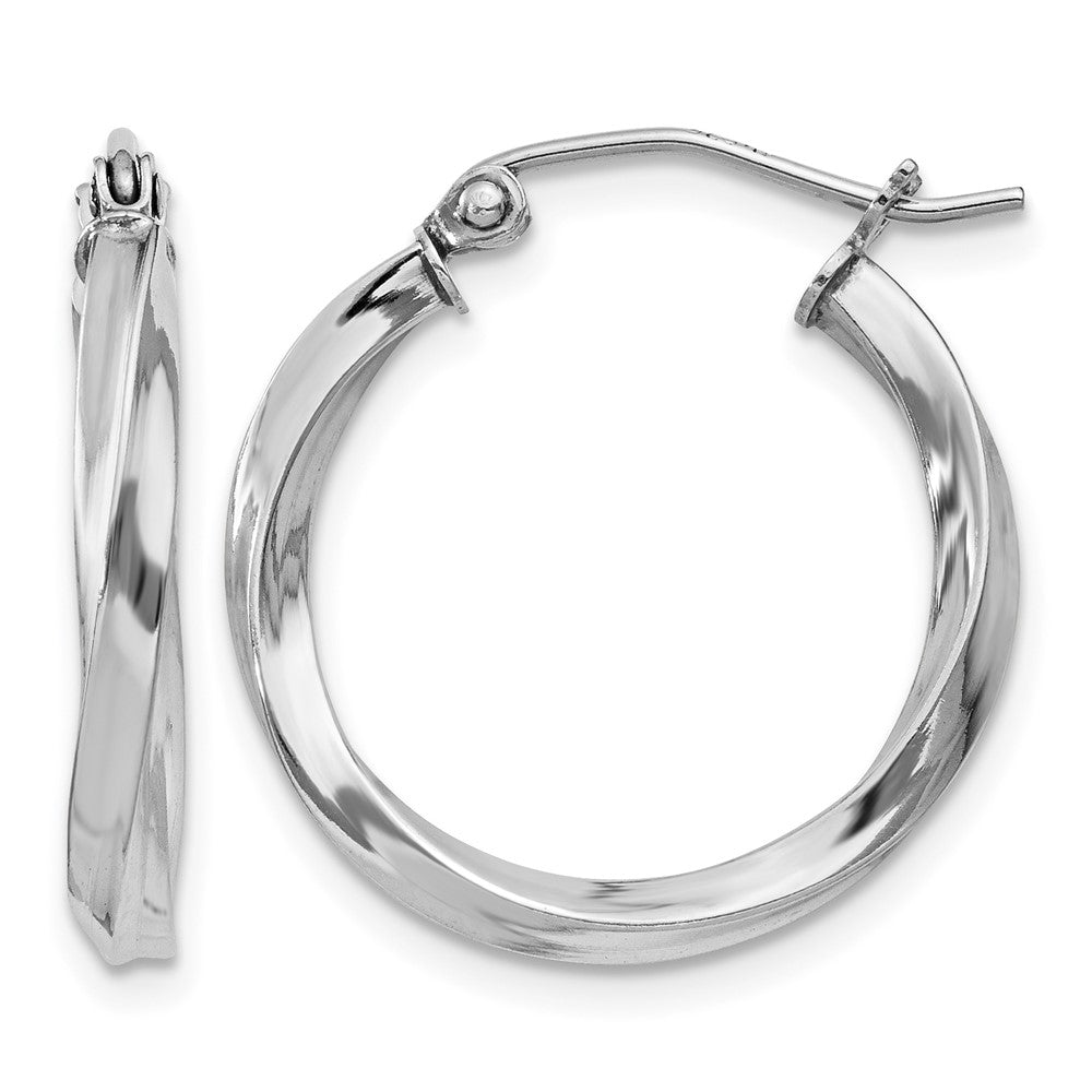 Sterling Silver Rhodium-plated Twisted 2.5x20mmHoop Earrings