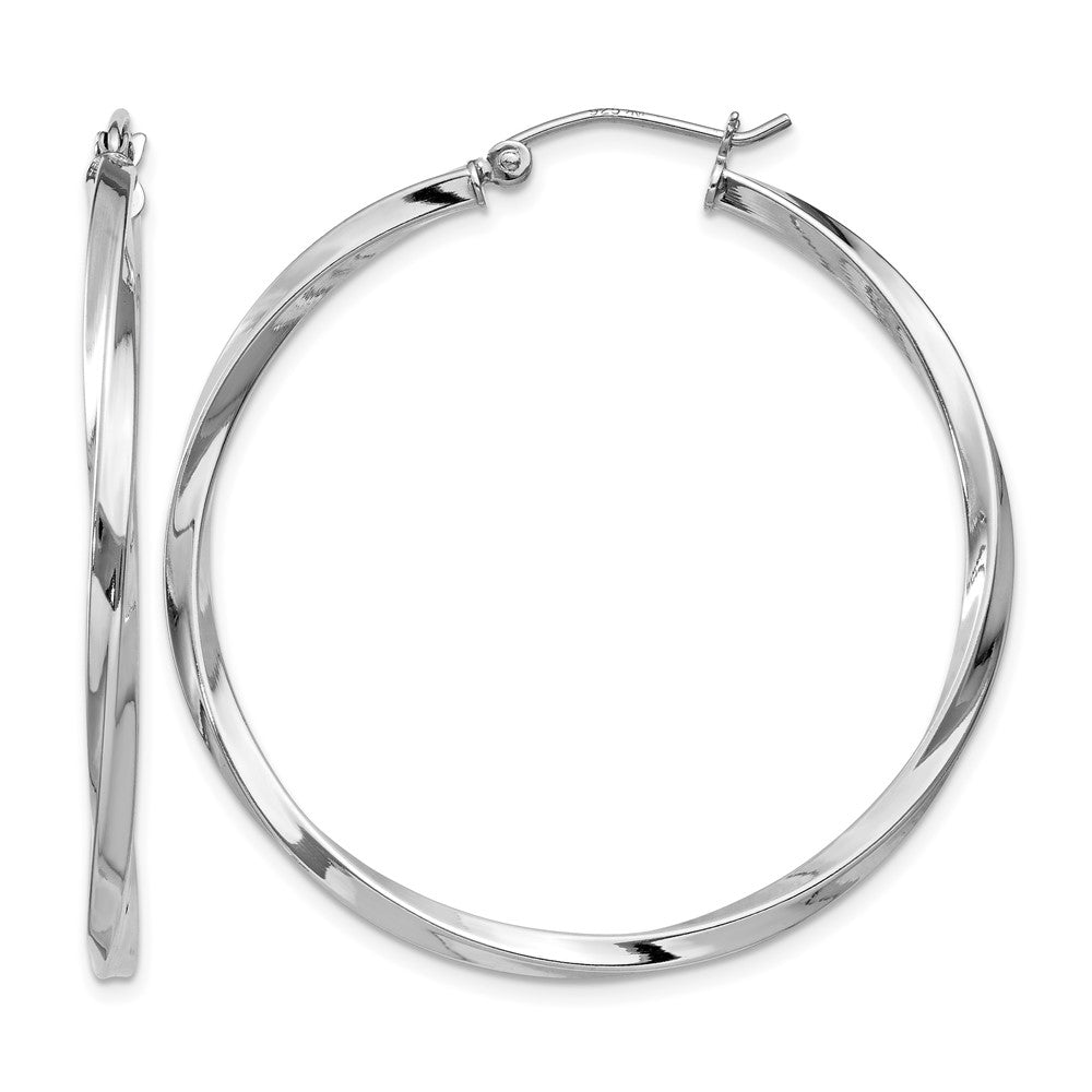 Sterling Silver Rhodium-plated Twisted 2.5x40mmHoop Earrings