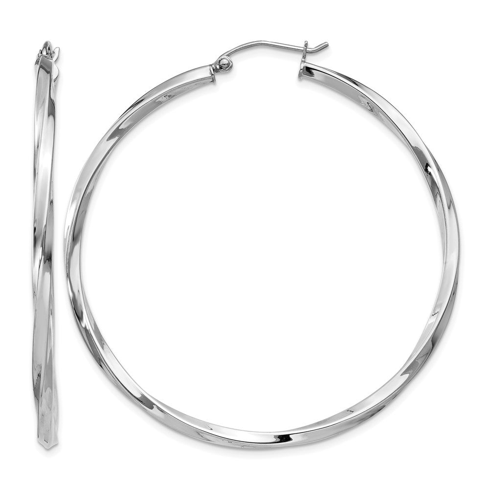 Sterling Silver Rhodium-plated Twisted 2.5x50mmHoop Earrings