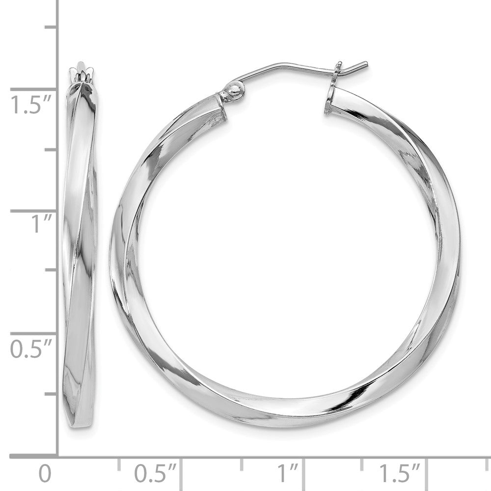 Sterling Silver Rhodium-plated 3x35mmTwisted Hoop Earrings