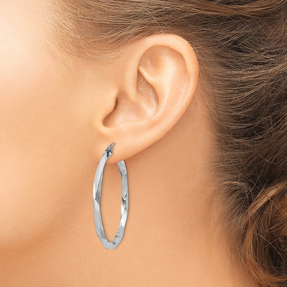 Sterling Silver Rhodium-plated 3x40mmTwisted Hoop Earrings