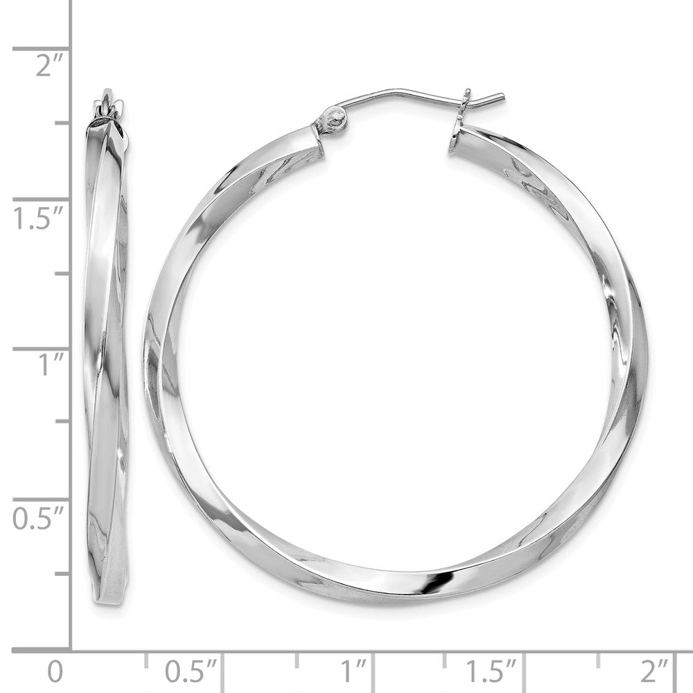 Sterling Silver Rhodium-plated 3x40mmTwisted Hoop Earrings