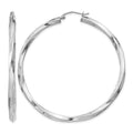 Sterling Silver Rhodium-plated 3x55mmTwisted Hoop Earrings