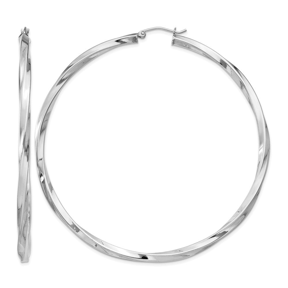 Sterling Silver Rhodium-plated 3x70mmTwisted Hoop Earrings