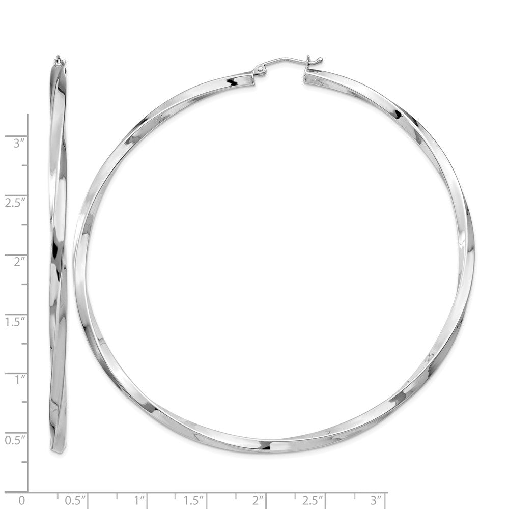 Sterling Silver Rhodium-plated 3x80mmTwisted Hoop Earrings