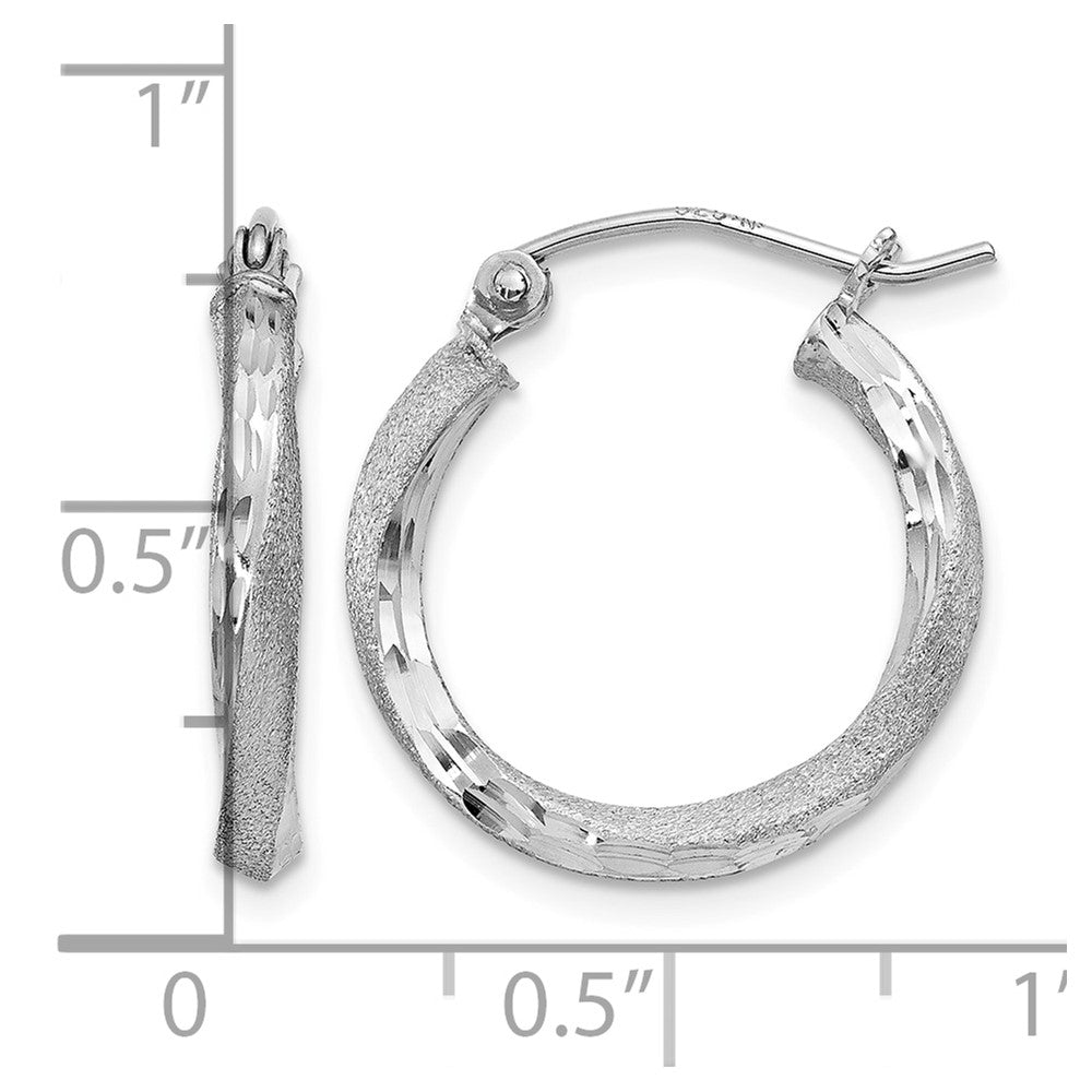 Sterling Silver RH-plated Satin Diamond-cut 2.5x18mm Twisted Hoop Earrings