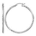 Sterling Silver RH-plated Satin Diamond-cut 2.5x45mm Twisted Hoop Earrings