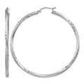 Sterling Silver RH-plated Satin Diamond-cut 2.5x55mm Twisted Hoop Earrings