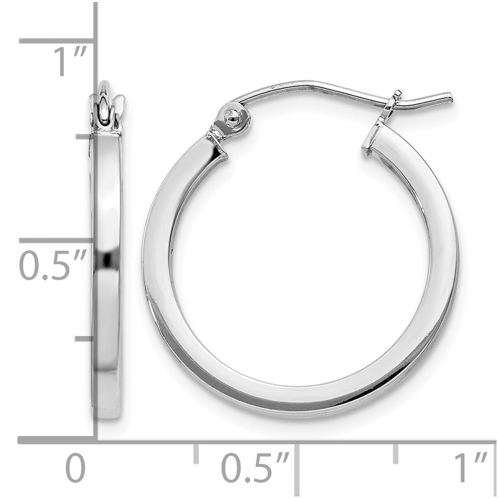 Sterling Silver Rhodium-plated 2x20mm Square Tube Hoop Earrings