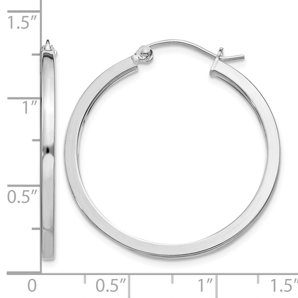 Sterling Silver Rhodium-plated 2x30mm Square Tube Hoop Earrings