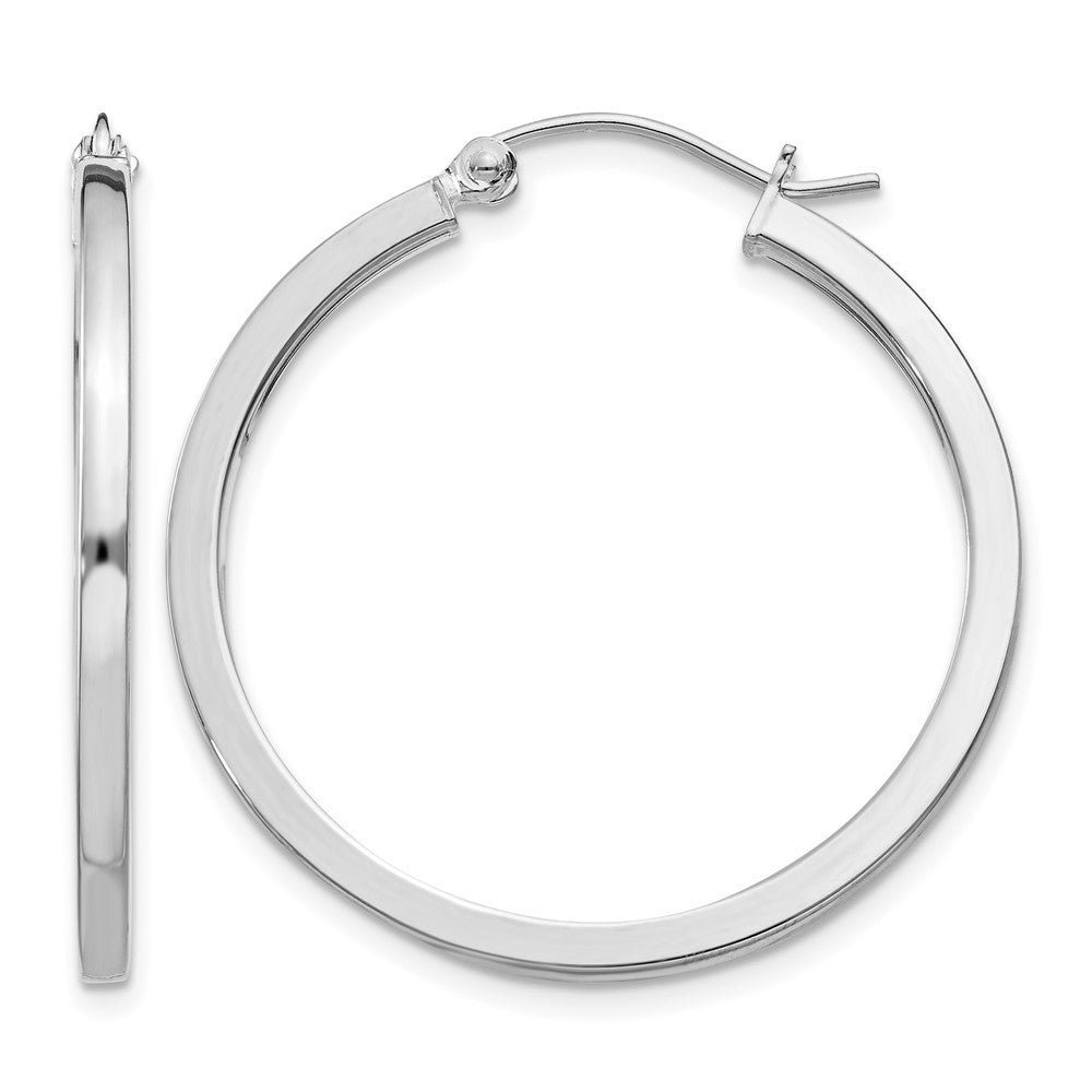 Sterling Silver Rhodium-plated 2x30mm Square Tube Hoop Earrings
