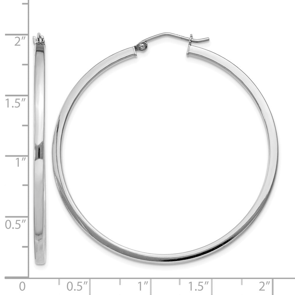 Sterling Silver Rhodium-plated 2x45mm Square Tube Hoop Earrings