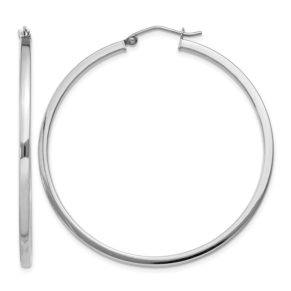 Sterling Silver Rhodium-plated 2x45mm Square Tube Hoop Earrings
