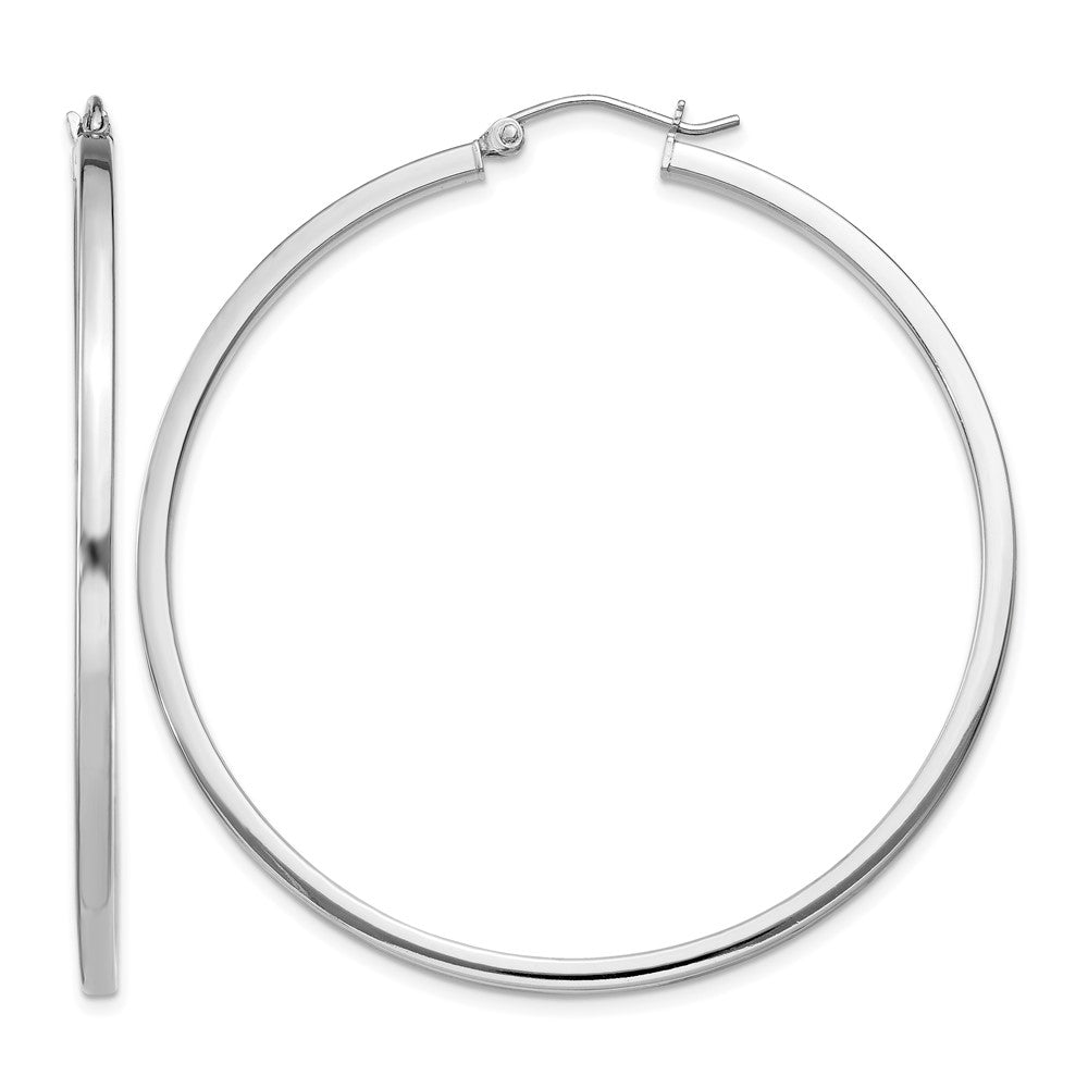 Sterling Silver Rhodium-plated 2x50mm Square Tube Hoop Earrings