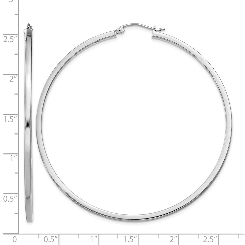 Sterling Silver Rhodium-plated 2x60mm Square Tube Hoop Earrings